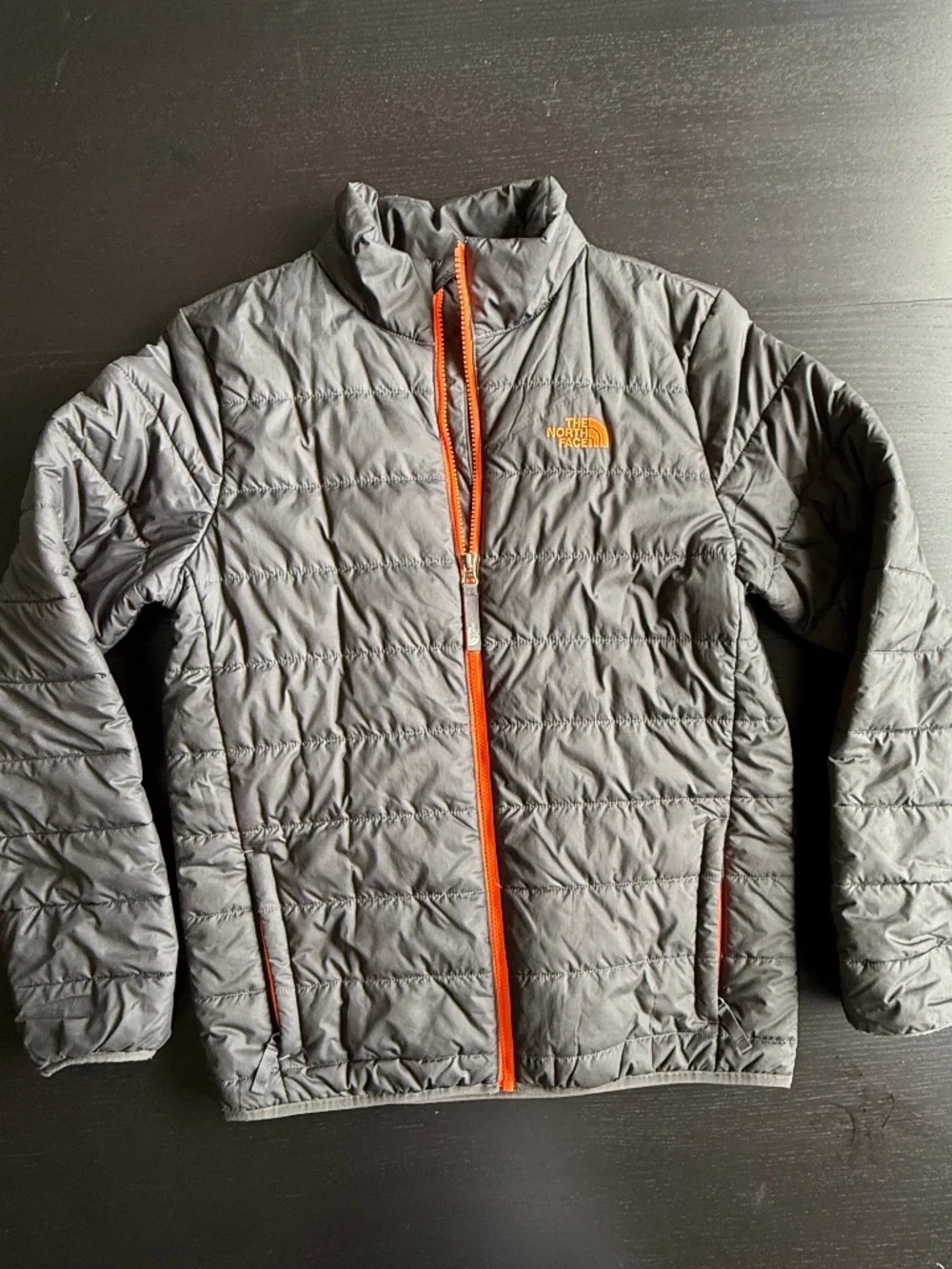 The North Face Boys XL ThermoBall Eco Insulated Jacket Gray Orange Full Zip